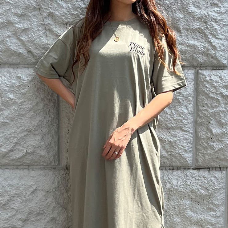ワッペンバックプリントTシャツワンピース[品番：MJNW0002117]｜me
