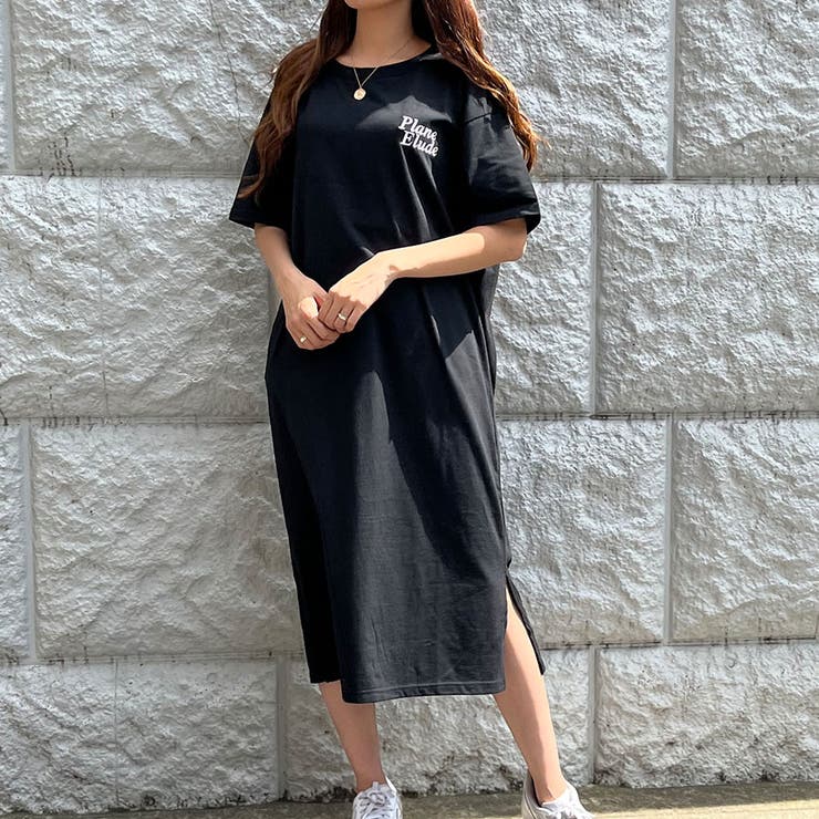 ワッペンバックプリントTシャツワンピース[品番：MJNW0002117]｜me