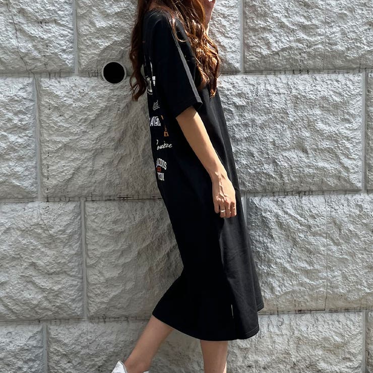 ワッペンバックプリントTシャツワンピース[品番：MJNW0002117]｜me 