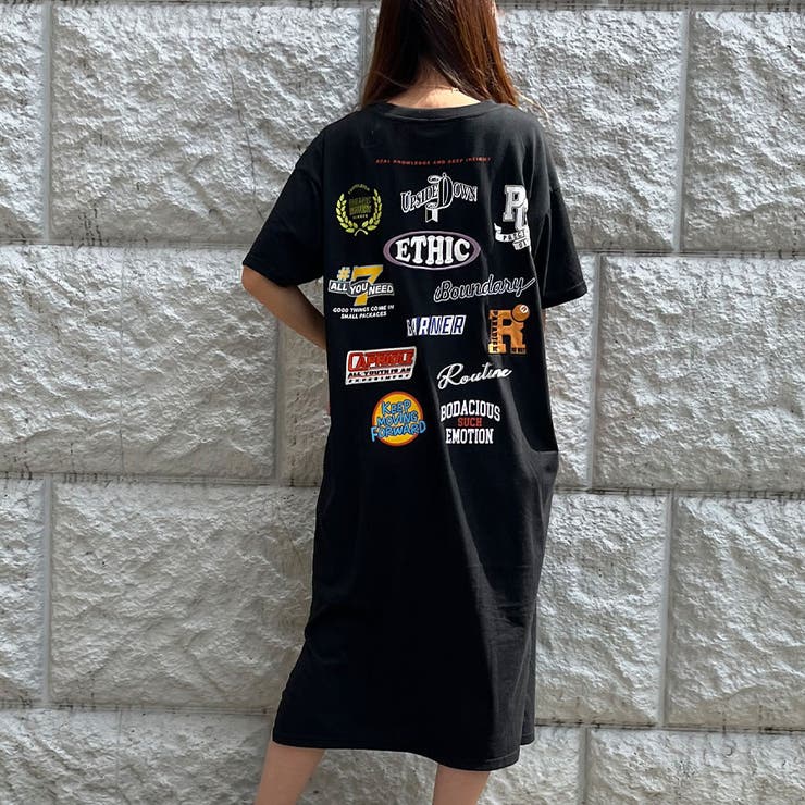 【SHARE SPIRIT】 JANE ビッグTシャツ ワンピース ワッペンバックプリントTシャツワンピース[品番：MJNW0002117]｜me