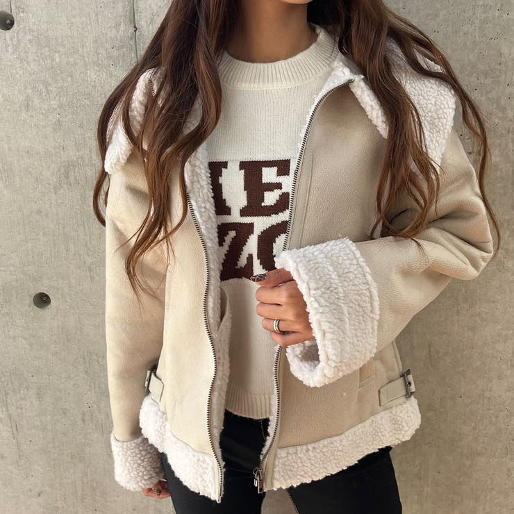 フェイクムートンビッグカラージャケット[品番：MJNW0002466]｜me Jane