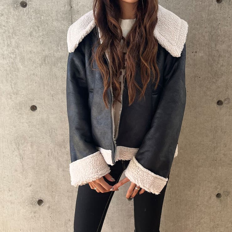 フェイクムートンビッグカラージャケット[品番：MJNW0002466]｜me Jane