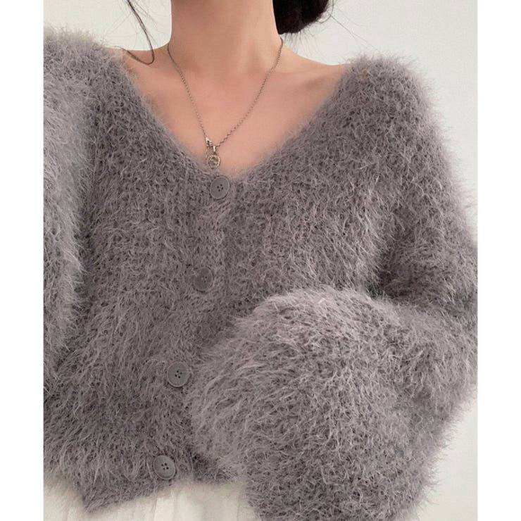 グレー | Vネックシャギーニットカーディガン | me Jane