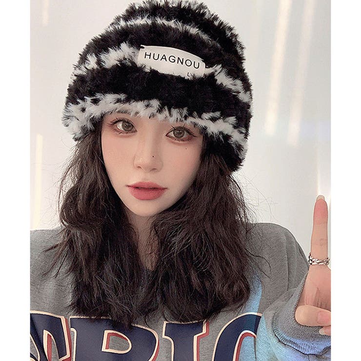 ブラック | ボーダーボアニット帽 | me Jane