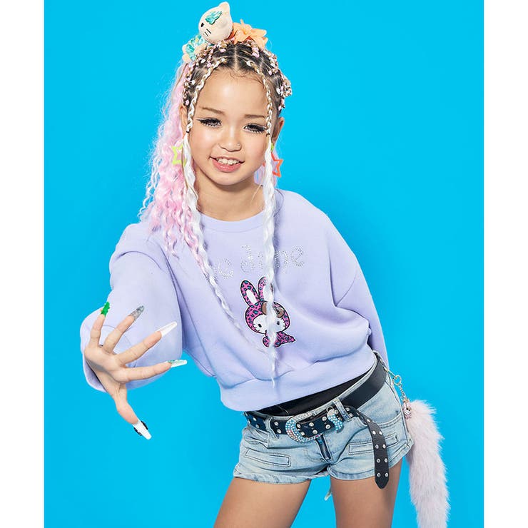 ラベンダー | 裏起毛フロントプリントショート丈トレーナー | me Jane