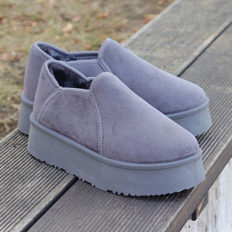 グレー | 4cmソール ボア 裏起毛 厚底ファースリッポン ☆6360 | LibertyDoll