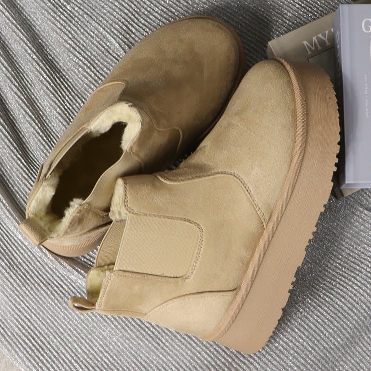 ベージュ | 4cmソール ボア 裏起毛 厚底サイドゴアファーブーツ ☆6364 | LibertyDoll