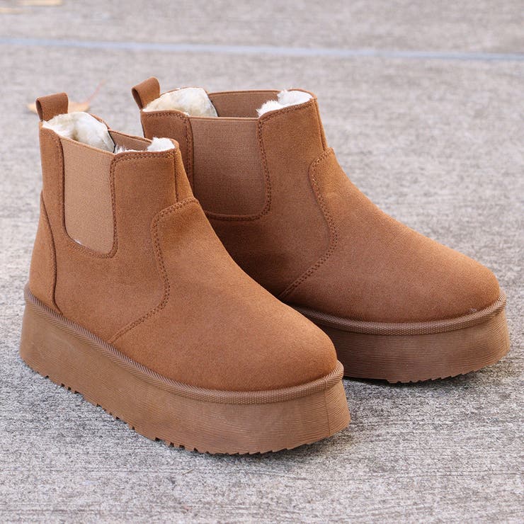 ブラウン | 4cmソール ボア 裏起毛 厚底サイドゴアファーブーツ ☆6364 | LibertyDoll