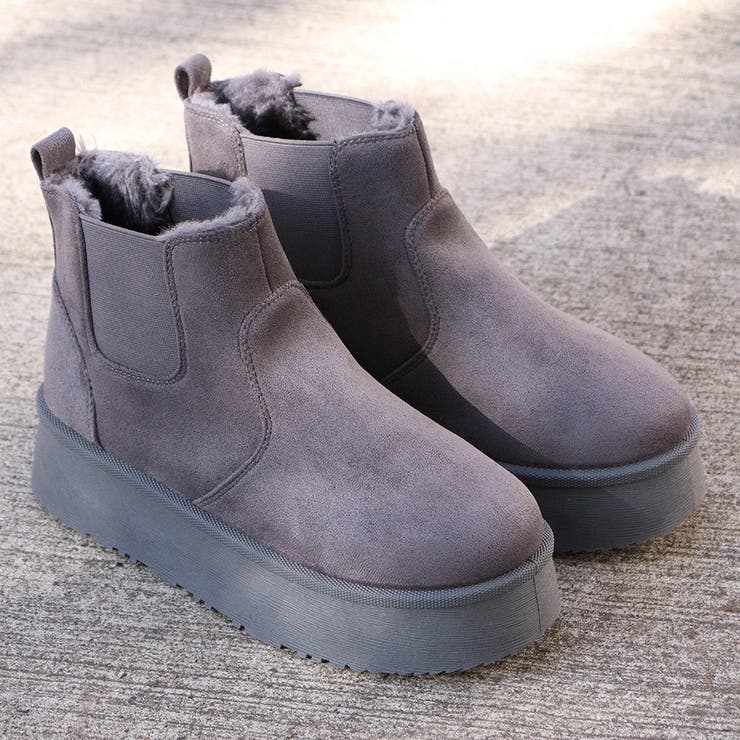 グレー | 4cmソール ボア 裏起毛 厚底サイドゴアファーブーツ ☆6364 | LibertyDoll