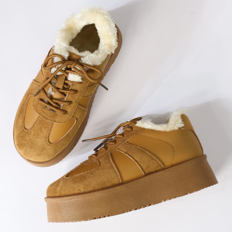 ブラウン | 4.5cmヒール 裏起毛 ボア 厚底コンビファースニーカー ☆6410 | LibertyDoll