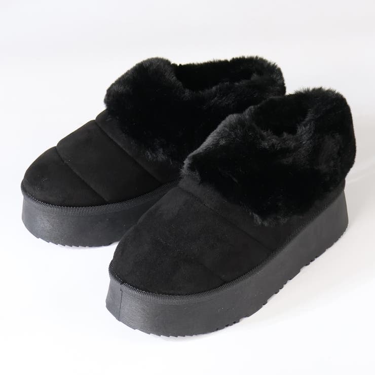 ブラック | 4.5cmヒール 厚底折り返しファースリッポンシューズ ☆6411 | LibertyDoll