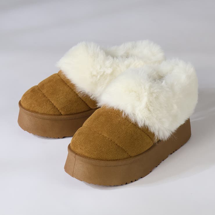 ブラウン | 4.5cmヒール 厚底折り返しファースリッポンシューズ ☆6411 | LibertyDoll