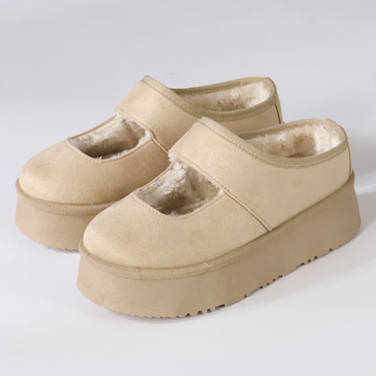 ベージュ | 4.5cmヒール 厚底ファーメリージェーンスリッポン ☆6413 | LibertyDoll