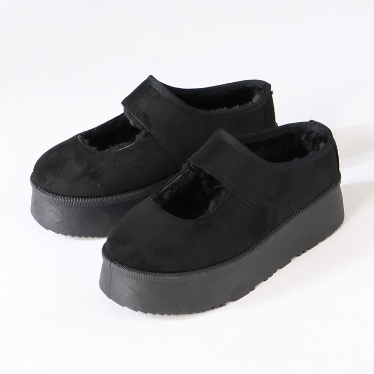 ブラック | 4.5cmヒール 厚底ファーメリージェーンスリッポン ☆6413 | LibertyDoll