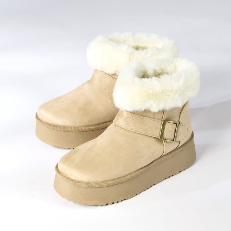 4.5cmヒール 裏起毛 ボア 厚底ベルトデザインムートンブーツ ☆6414 | LibertyDoll | 詳細画像4 