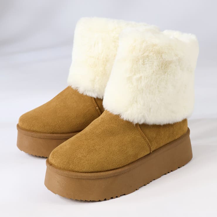 ブラウン | 4.5cmヒール 厚底ファーカバーブーツ ☆6416 | LibertyDoll