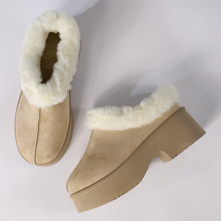 ベージュ | 6cmヒール 裏起毛 ボア ファー 厚底ムートンスリッポン ☆6420 | LibertyDoll