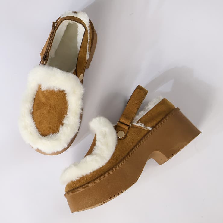 ブラウン | 6cmヒール 裏起毛 ボア バックベルトファースリッポン ☆6423 | LibertyDoll