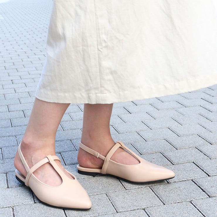 ポインテッドトゥ Tストラップミュールパンプス ☆1159[品番