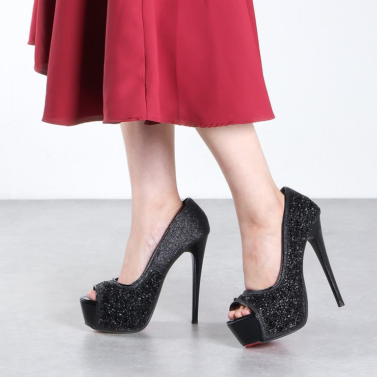 tsmori chisato黒 パール装飾 猫ビジューパンプス 中ヒール