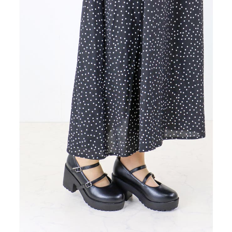 ブラック | 厚底クロスストラップパンプス154-3061 | LibertyDoll