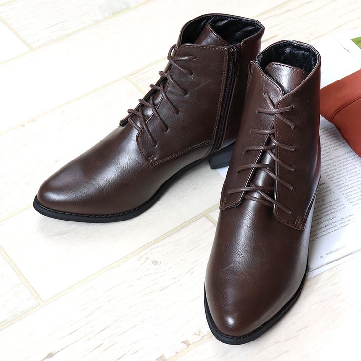 ダークブラウンPU | 3cmヒール ワンピース 韓国ファッション レースアップブーツ ☆9001 | LibertyDoll