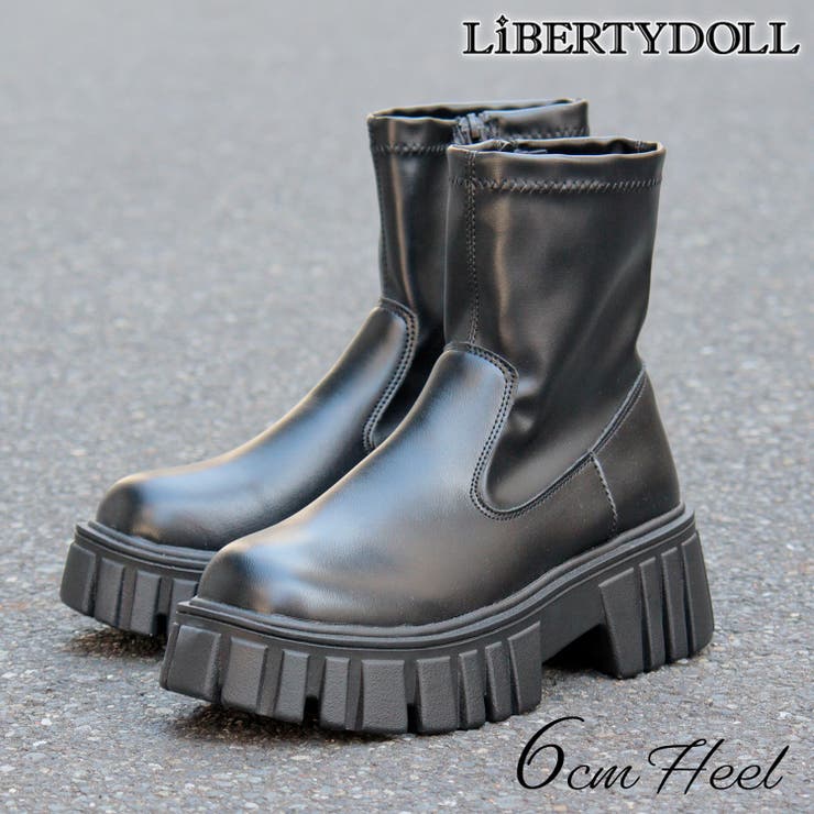 5.5cmヒール 厚底デザインソールストレッチブーツ ☆9135 | LibertyDoll | 詳細画像1 