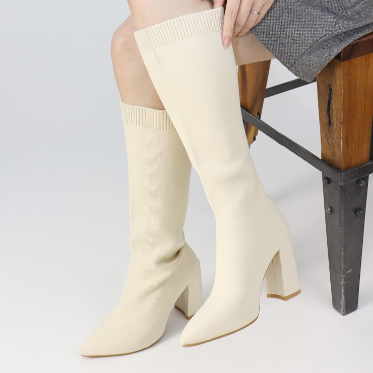 アイボリー | オフィス カジュアル セットアップ ロングニットブーツ ☆9139 | LibertyDoll
