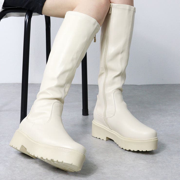 アイボリー | 厚底クリアソールストレッチロングブーツ ☆1544 | LibertyDoll