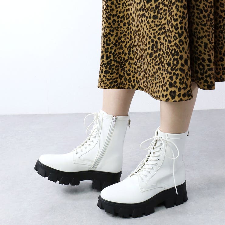 レースレディース Lace Ladies レザー調厚底レースアップショートブーツ （ホワイト） -ファッション通販 FASHION WALKER