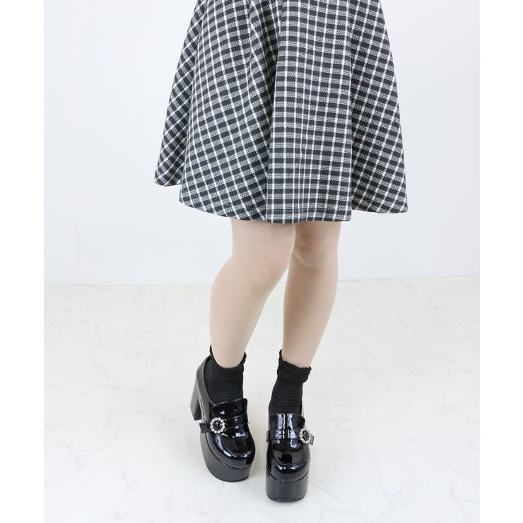 ブラックエナメル | 厚底ビジューバックルローファー155-1595 | LibertyDoll