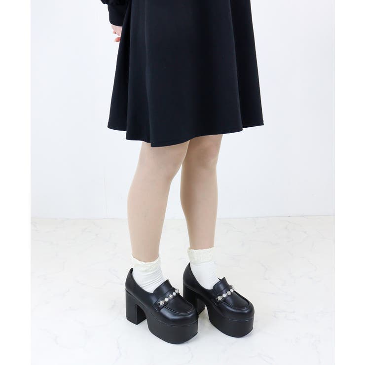 ブラック | 厚底パールビジューローファー155-1596 | LibertyDoll