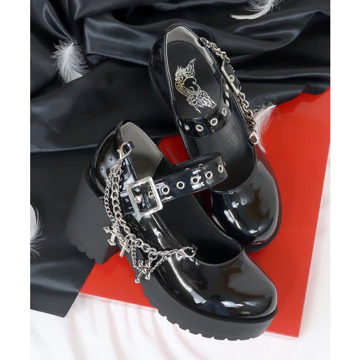 ブラックエナメル | 厚底ベルトパンプス155-1609 | LibertyDoll