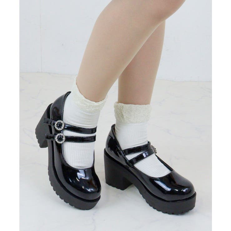ブラックエナメル | Wベルトパンプス155-1610 | LibertyDoll