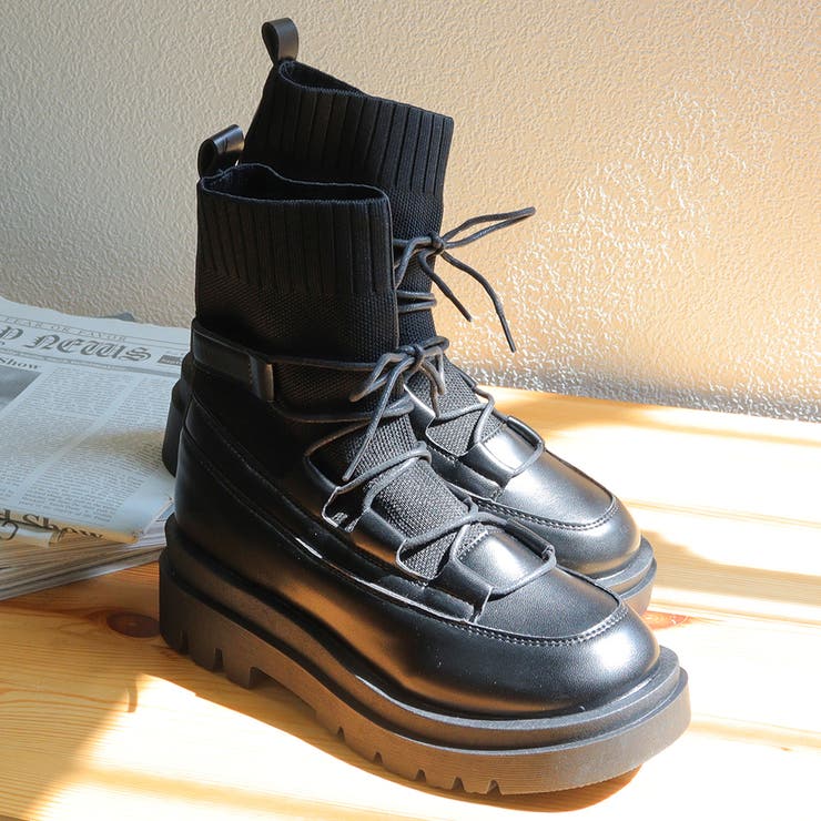 5cmソール 韓国ファッション ワンピース レースアップブーツ ☆1630