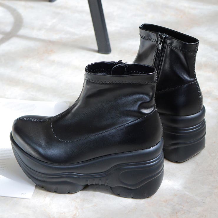 ブラック | 8cmヒール 厚底サイドジップブーツ ☆1653 | LibertyDoll