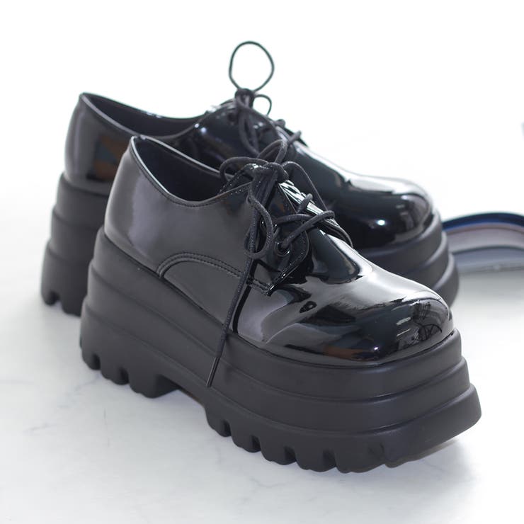 ブラックエナメル | 9cmヒール ワンピース 韓国ファッション 厚底3ホールシューズ ☆1692 | LibertyDoll