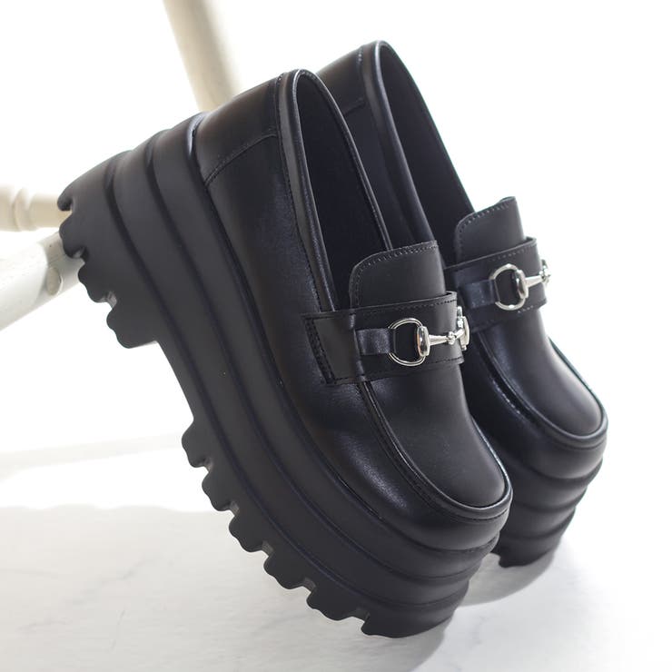 ブラックPU | 9cmヒール ワンピース 韓国ファッション 厚底ビットローファー ☆1695 | LibertyDoll