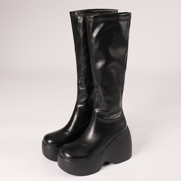 ブラック | オフィス カジュアル 厚底ストレッチロングブーツ ☆1911 | LibertyDoll