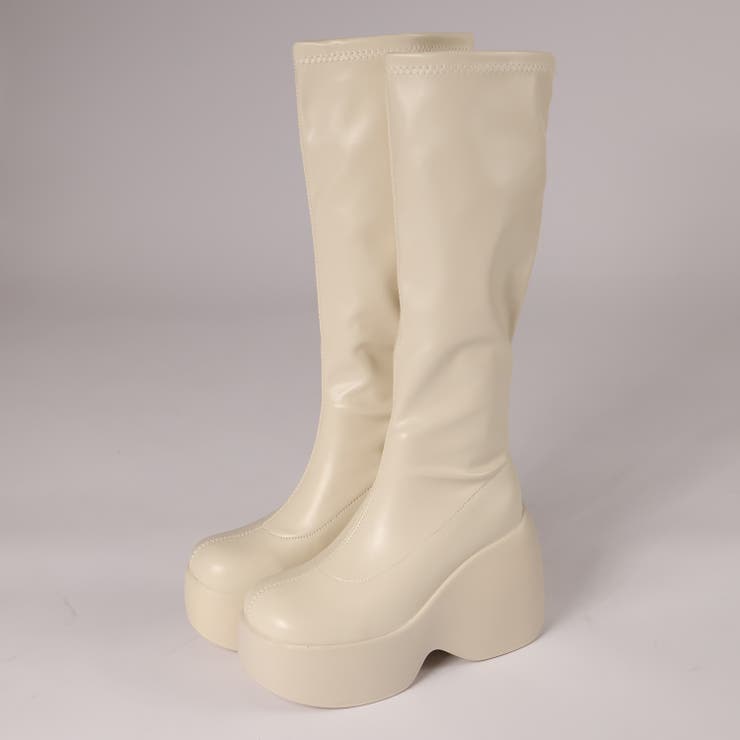 アイボリー | オフィス カジュアル 厚底ストレッチロングブーツ ☆1911 | LibertyDoll