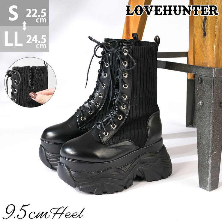 9.5cmヒール 厚底9ホールレースアップニットブーツ ☆1914 | LibertyDoll | 詳細画像1 