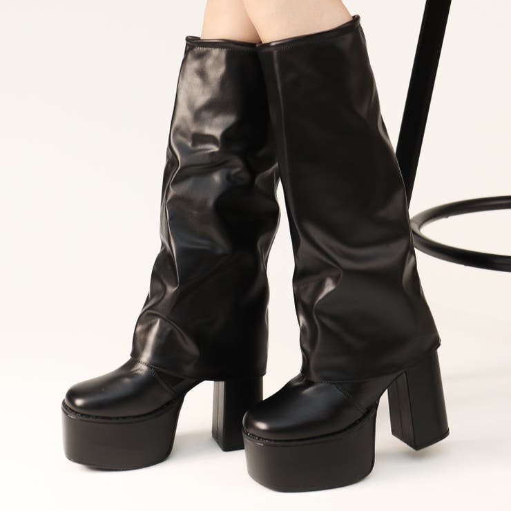 ブラックPU | 10cmヒール ワンピース オフィス 厚底カバーブーツ ☆2200 | LibertyDoll