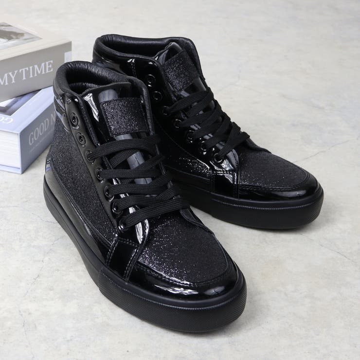 ブラック | オフィス カジュアル グリッターハイカットスニーカー ☆2205 | LibertyDoll