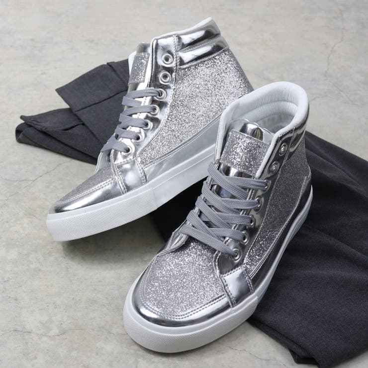 シルバー | オフィス カジュアル グリッターハイカットスニーカー ☆2205 | LibertyDoll
