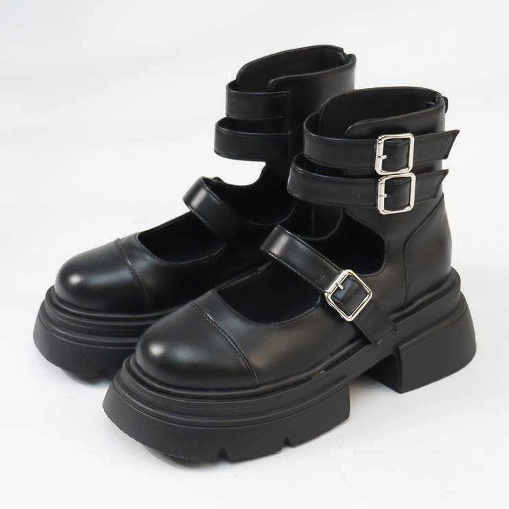 ブラックPU | 6cmヒール ワンピース オフィス セットアップ 厚底ベルトブーツ ☆2207 | LibertyDoll