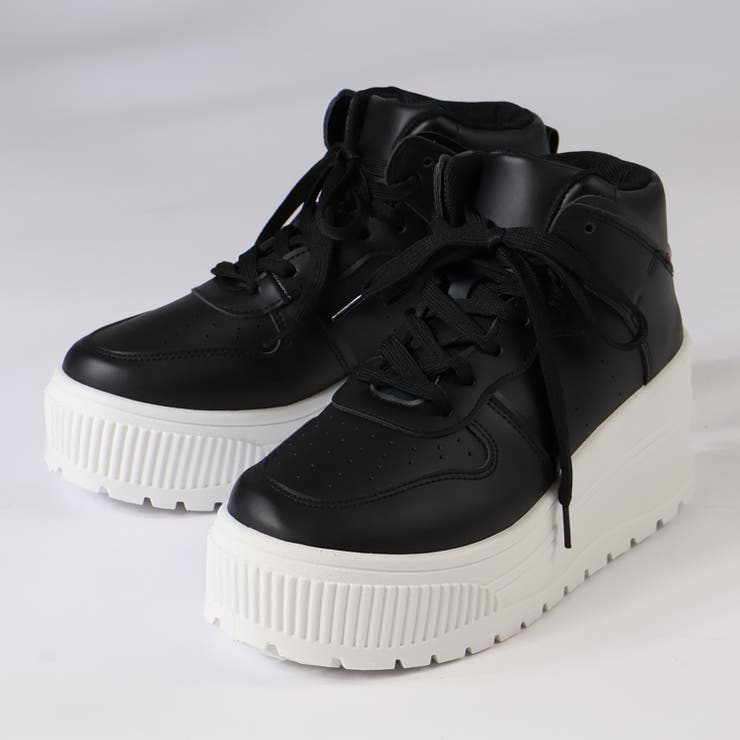 ブラック | オフィス カジュアル セットアップ 厚底ハイカットスニーカー ☆2218 | LibertyDoll