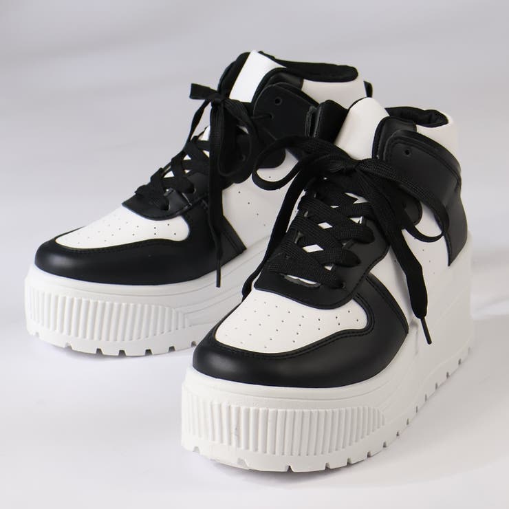ブラックホワイト | オフィス カジュアル セットアップ 厚底ハイカットスニーカー ☆2218 | LibertyDoll