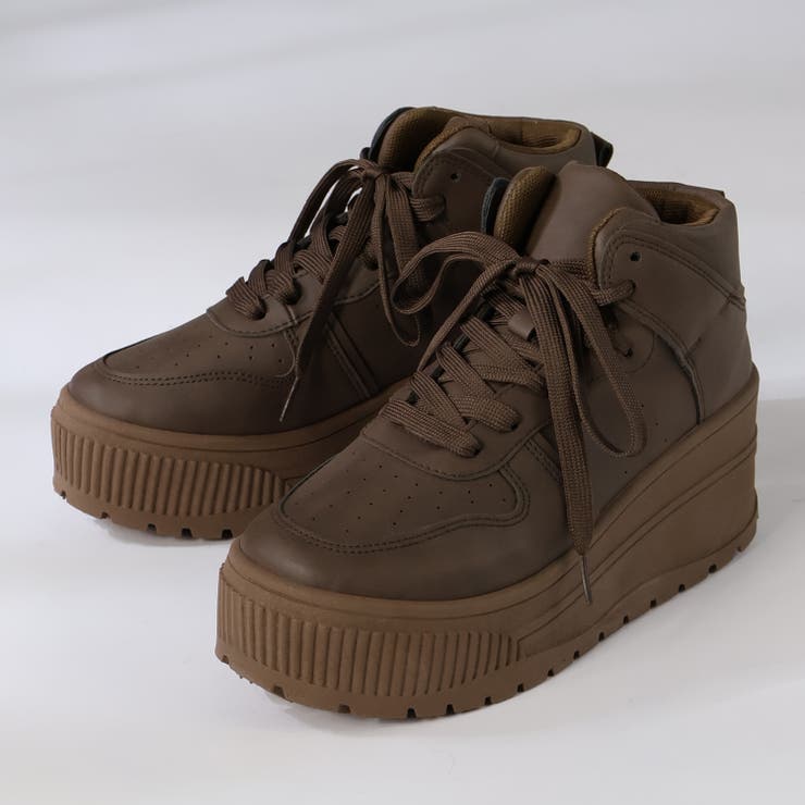 ダークブラウン | オフィス カジュアル セットアップ 厚底ハイカットスニーカー ☆2218 | LibertyDoll