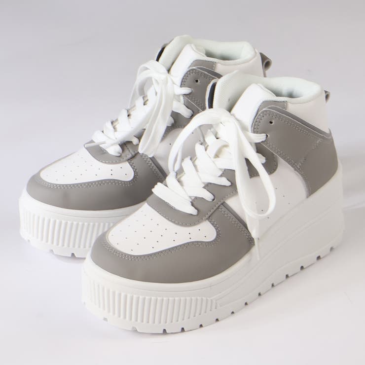 グレーホワイト | オフィス カジュアル セットアップ 厚底ハイカットスニーカー ☆2218 | LibertyDoll