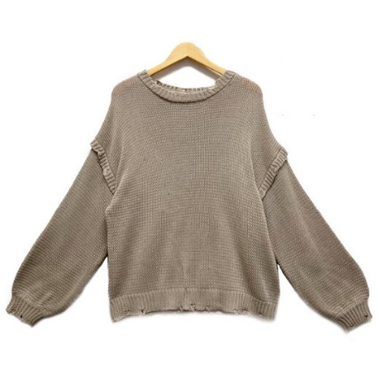 グレージュ | ニットトップス ダメージニット セーター レディース ゆったりサイズ 長袖 | MiiDUE